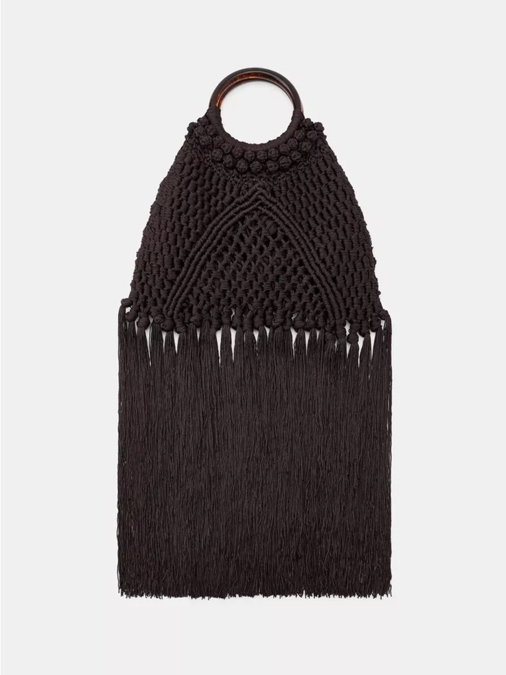 Zara Brown WOVEN KNOTTED FRINGE BAG